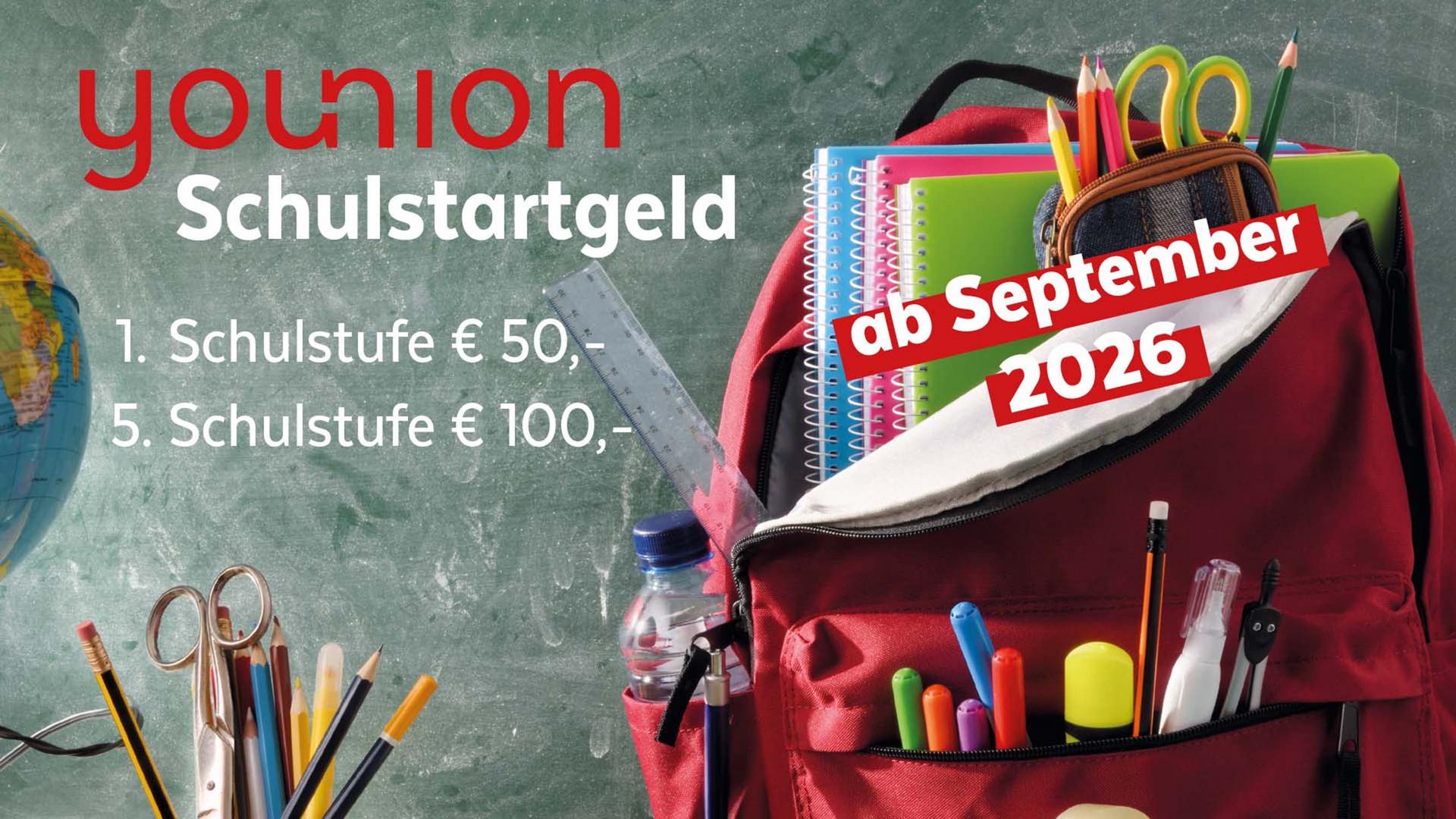 Beantragung für das younion Schulstartgeld 2026 ist bis 30. November 2026 möglich!