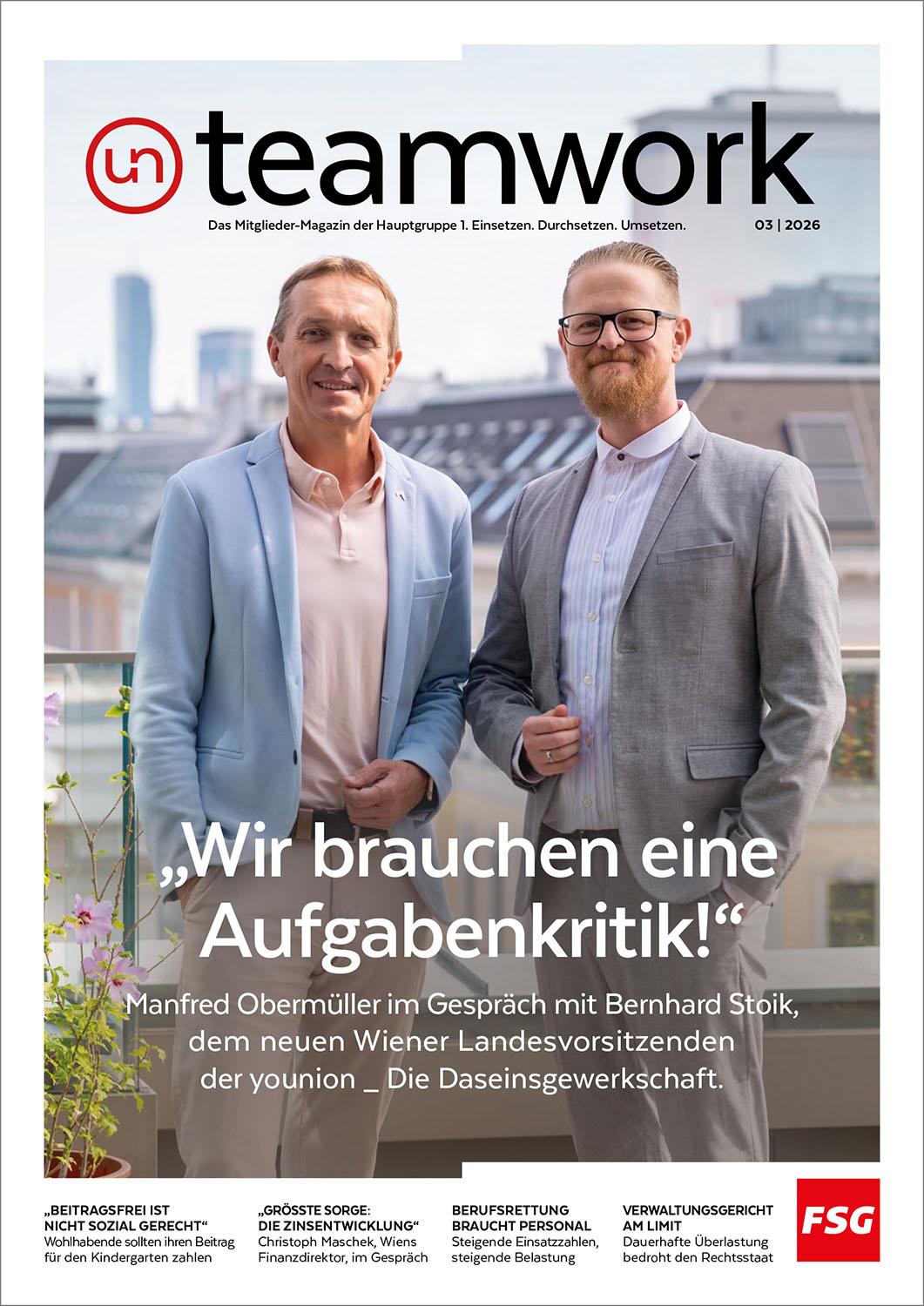 teamwork Ausgabe 03 von 2026. Titel "Wir brauchen eine Augabenkritik"  